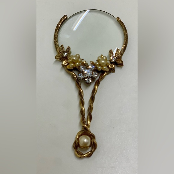 Antique Ornate Victorian Style Mother of Pearl Faux Diamond Loupe Magnifier - Picture 4 of 11